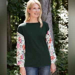 Matilda Jane Fancy & Flouncy Green, Floral Sleeve Top – Holiday Wonderment XL